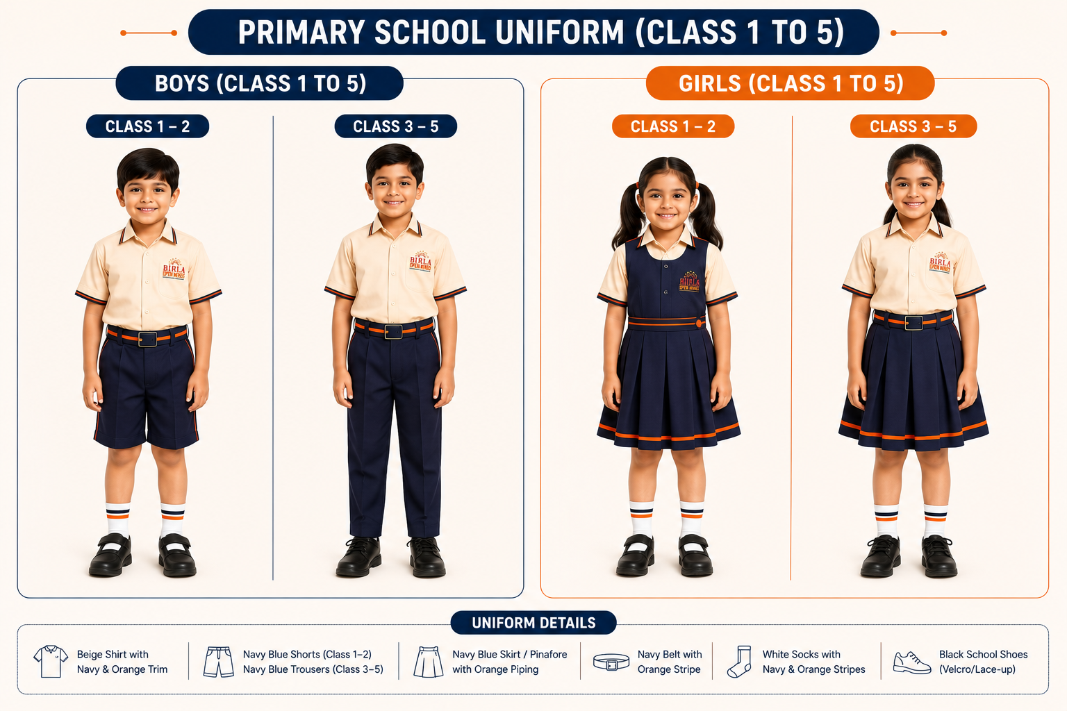 Class 1 to 5 boys and girls school uniform