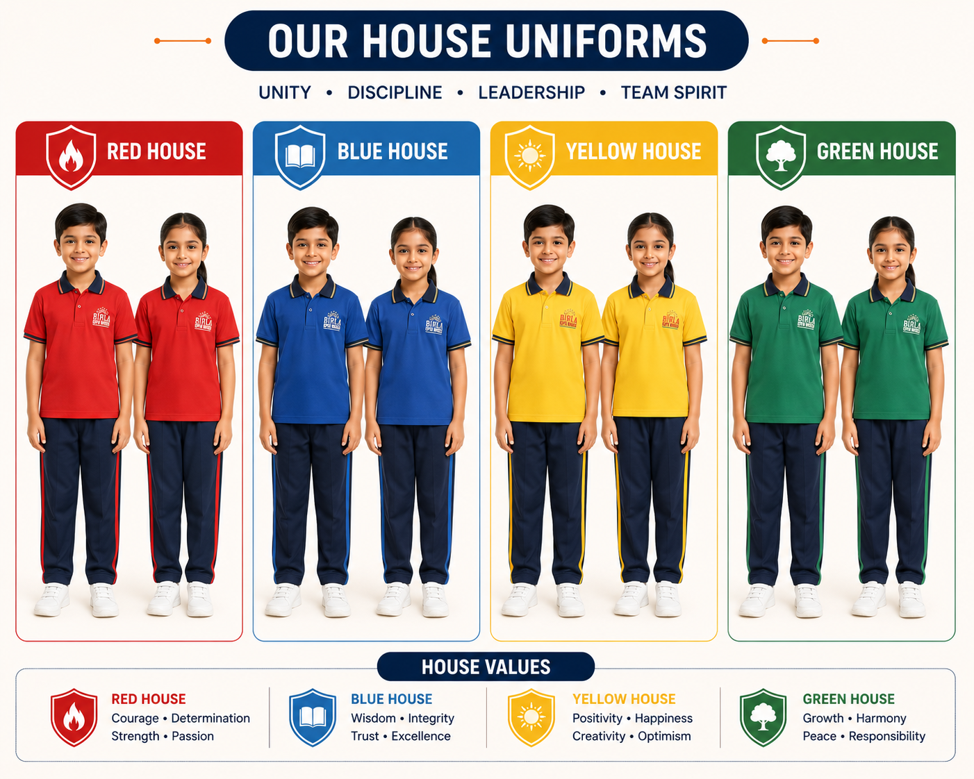 BIRLA OPEN MINDS INTERNATIONAL SCHOOL house uniforms